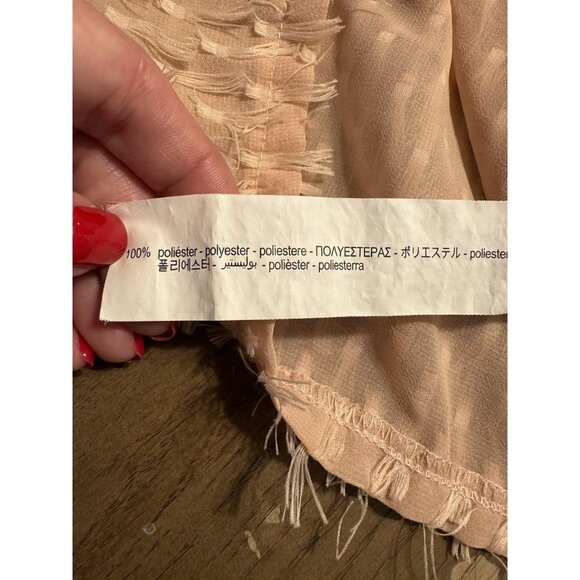 Zara Balloon Sleeve Feather Eyelash Fringe Blouse Top pale pink medium Party - Picture 8 of 13